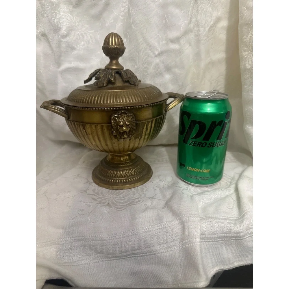 Antique Brass Lion Head Urn With Lid‎ & Handles